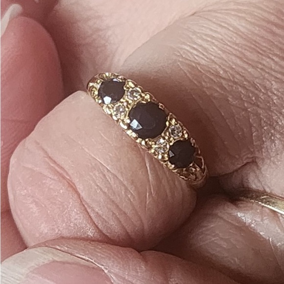 Rare antique English sapphire and diamond ring - Picture 2 of 5